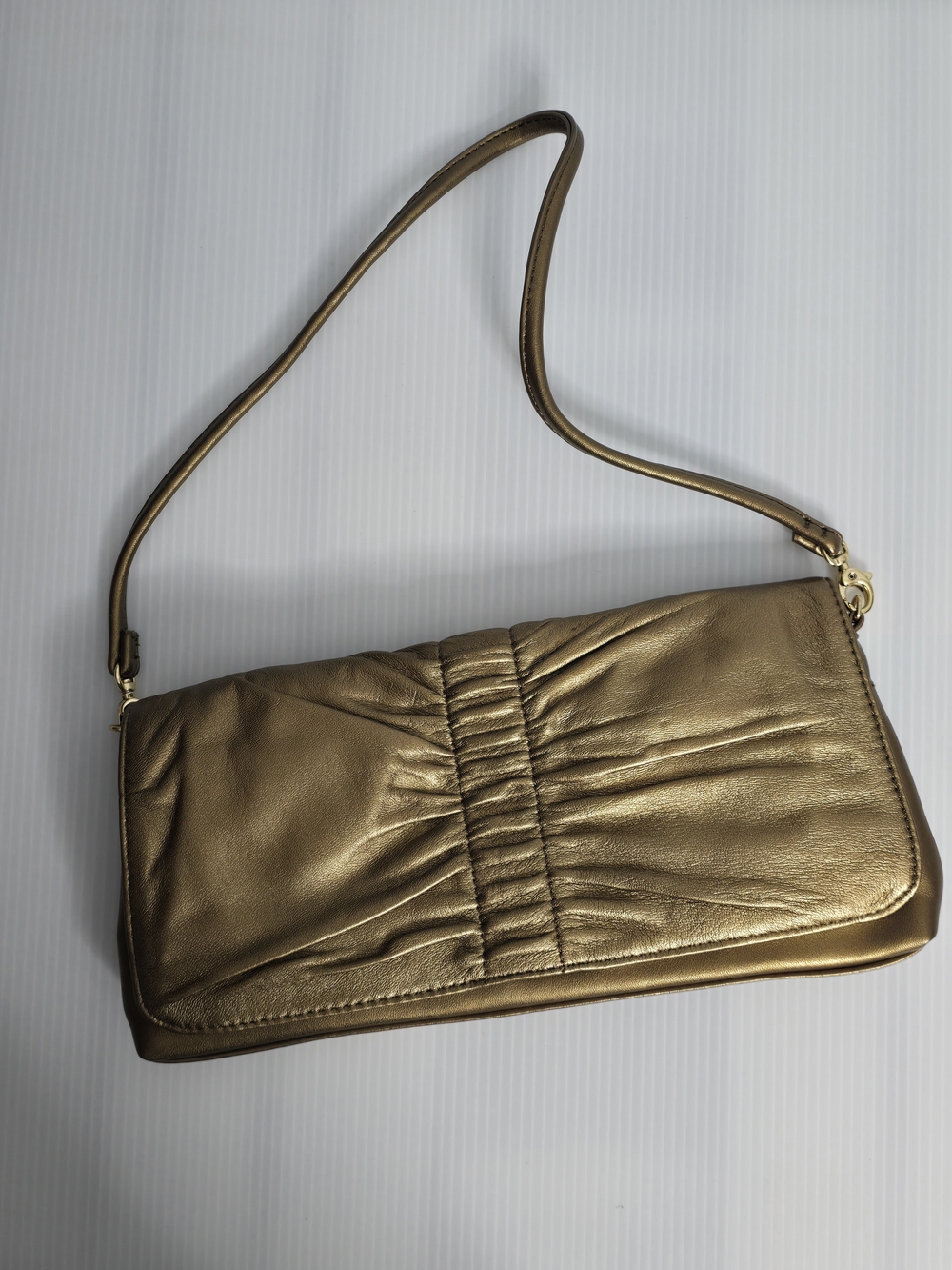 Vintage Apostrophe Metallic Gold Ruched Shoulder Bag